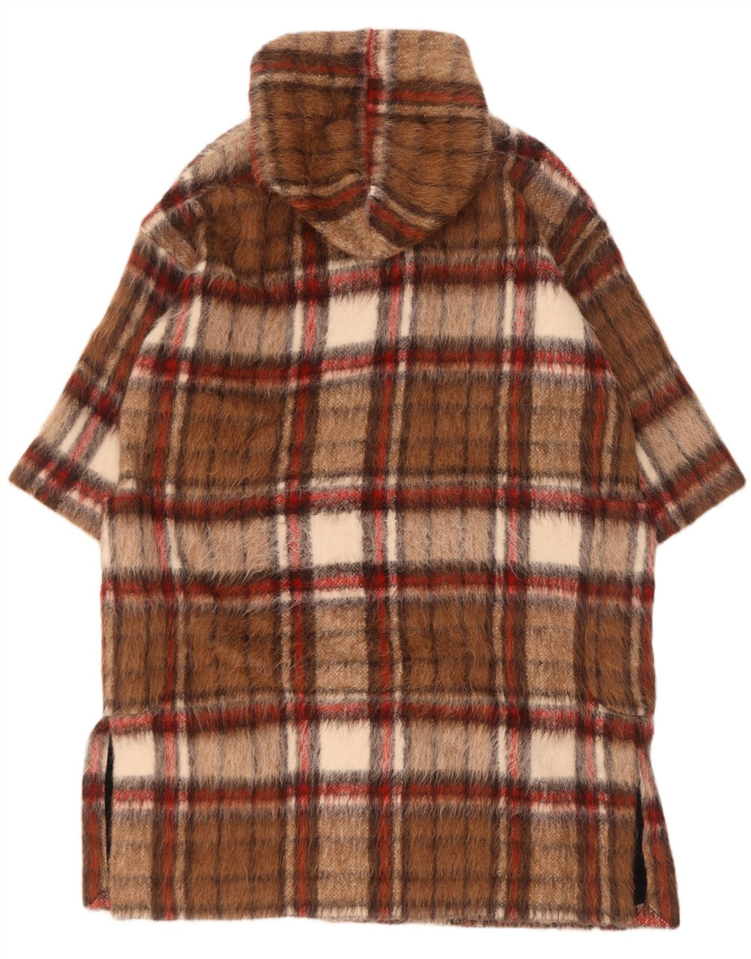 Vintage Womens 3/4 Sleeve Double Breasted Coat UK 16 Large Brown Plaid
