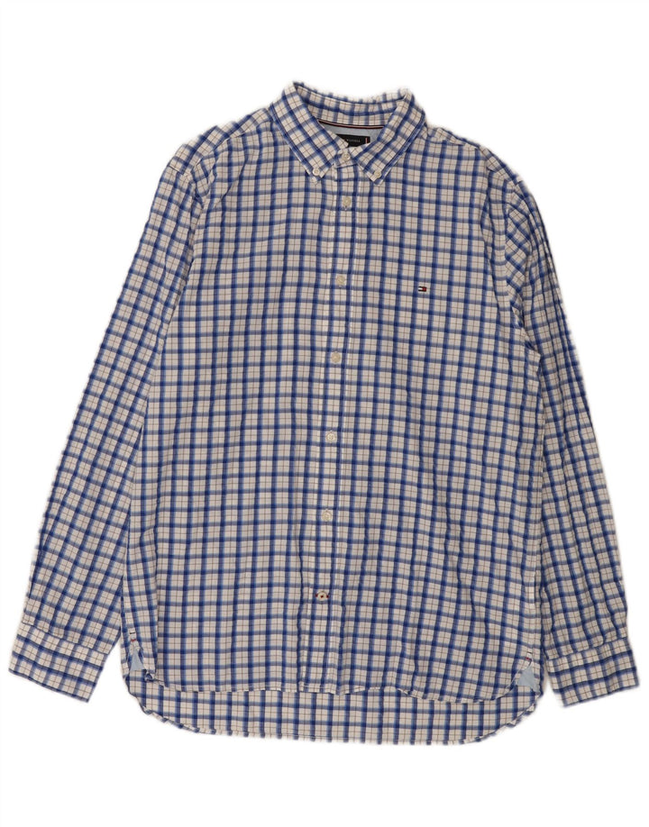 Tommy Hilfiger Mens Regular Fit Shirt Large Blue Check Cotton
