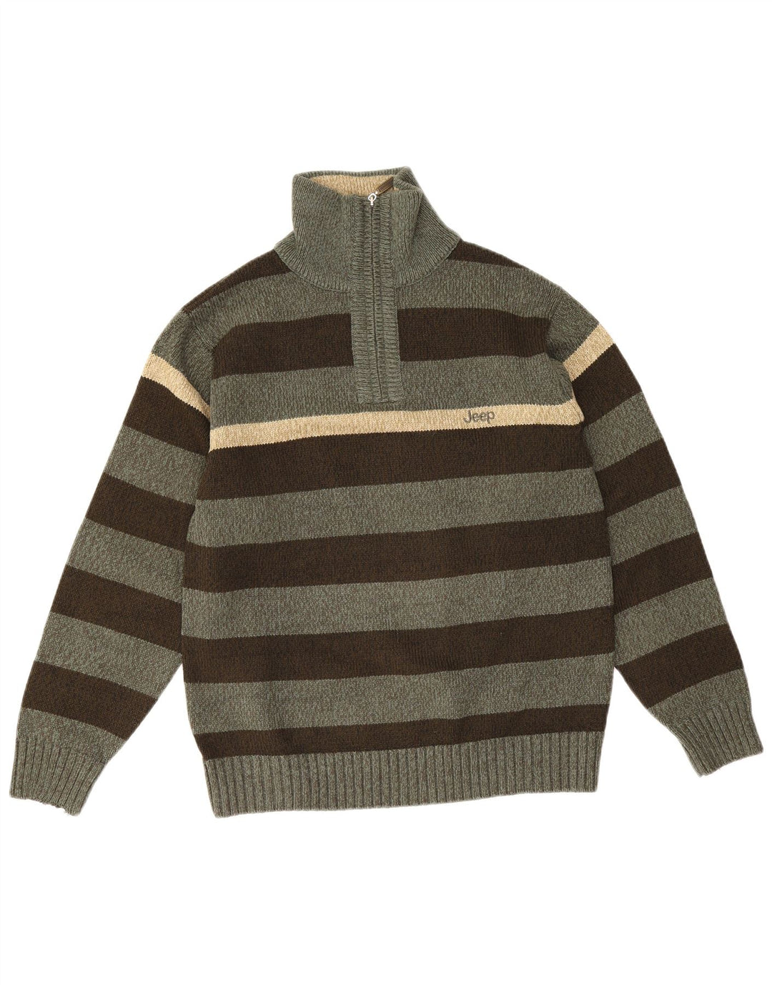 Jeep Mens Zip Neck Jumper Sweater Large Green Striped