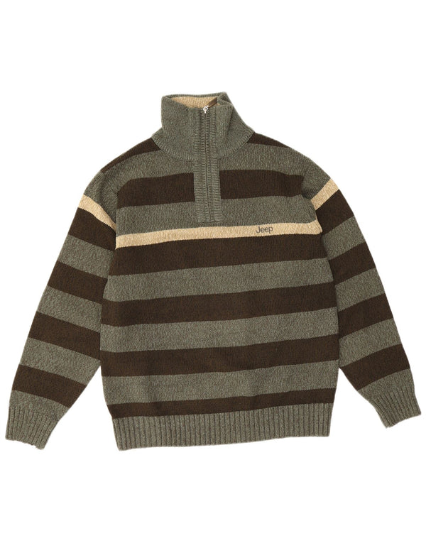 Jeep Mens Zip Neck Jumper Sweater Large Green Striped