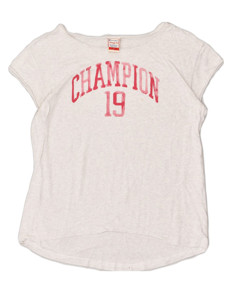 CHAMPION Womens Graphic T-Shirt Top UK 16 Large White Cotton | Vintage Champion | Thrift | Second-Hand Champion | Used Clothing | Messina Hembry 