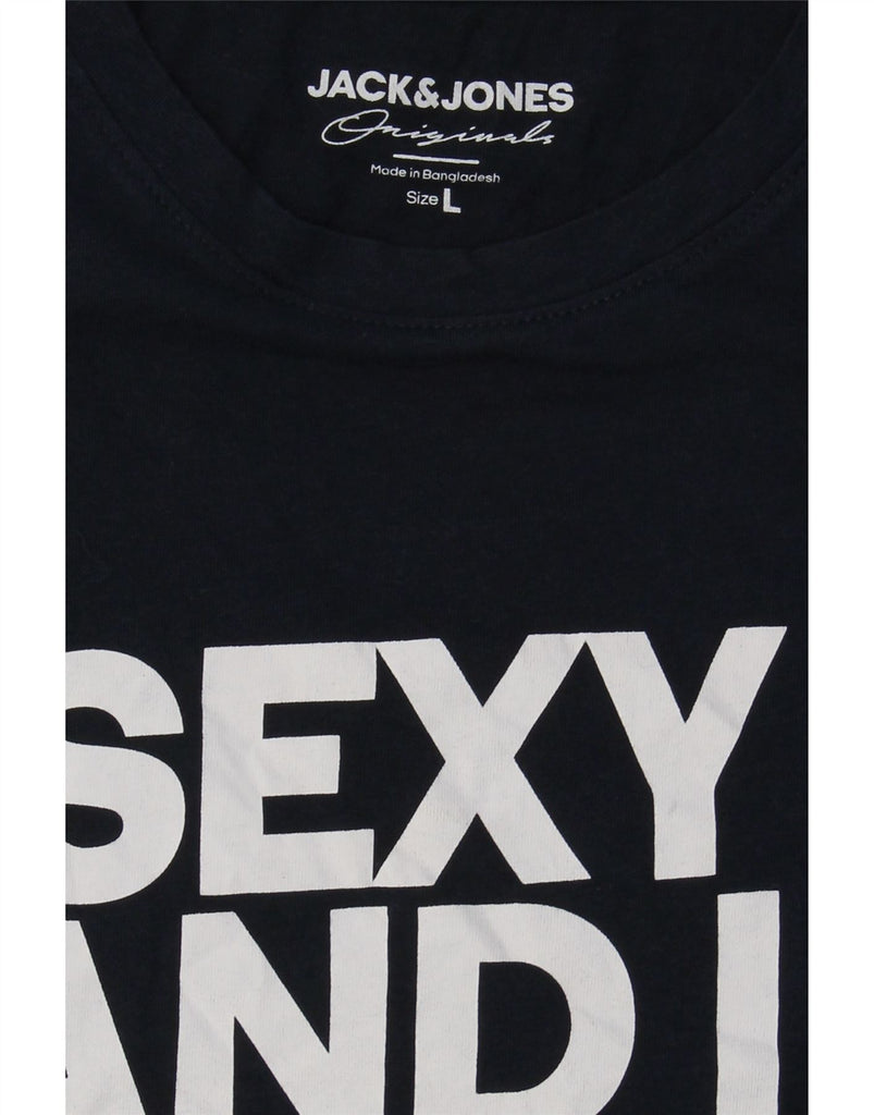 JACK & JONES Mens Graphic T-Shirt Top Large Navy Blue Cotton Vintage Jack & Jones and Second-Hand Jack & Jones from Messina Hembry 