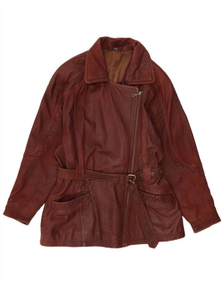 C&A Womens New Fast Oversized Leather Jacket EU 34 XS Brown Leather