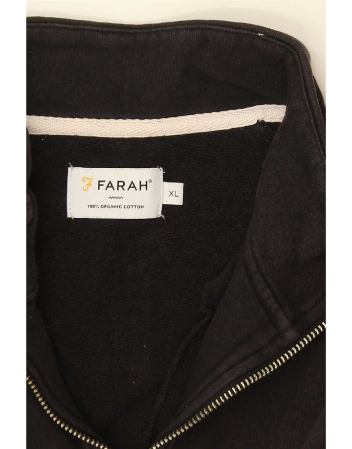 Farah Mens Zip Neck Sweatshirt Jumper XL Black Cotton