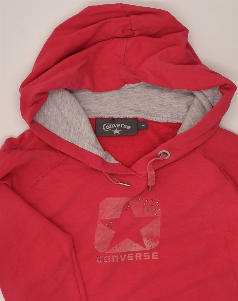 CONVERSE Womens Graphic Hoodie Jumper UK 8 Small Red Cotton | Vintage Converse | Thrift | Second-Hand Converse | Used Clothing | Messina Hembry 