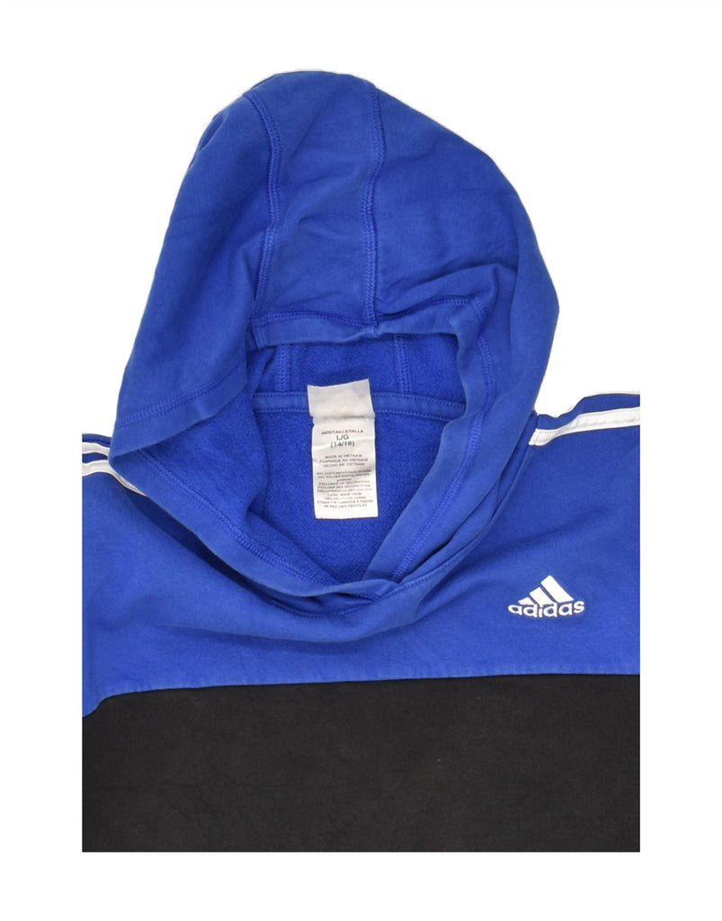 ADIDAS Boys Graphic Hoodie Jumper 14-15 Years Large Blue Colourblock | Vintage Adidas | Thrift | Second-Hand Adidas | Used Clothing | Messina Hembry 