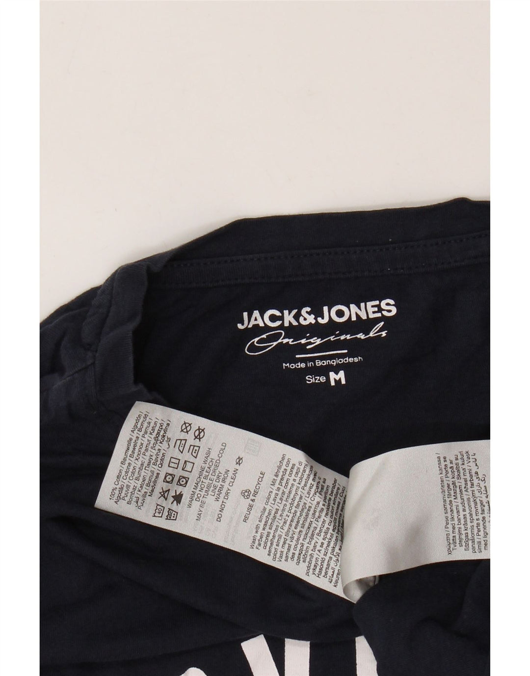 JACK & JONES Mens Graphic Top Long Sleeve Medium Navy Blue Cotton