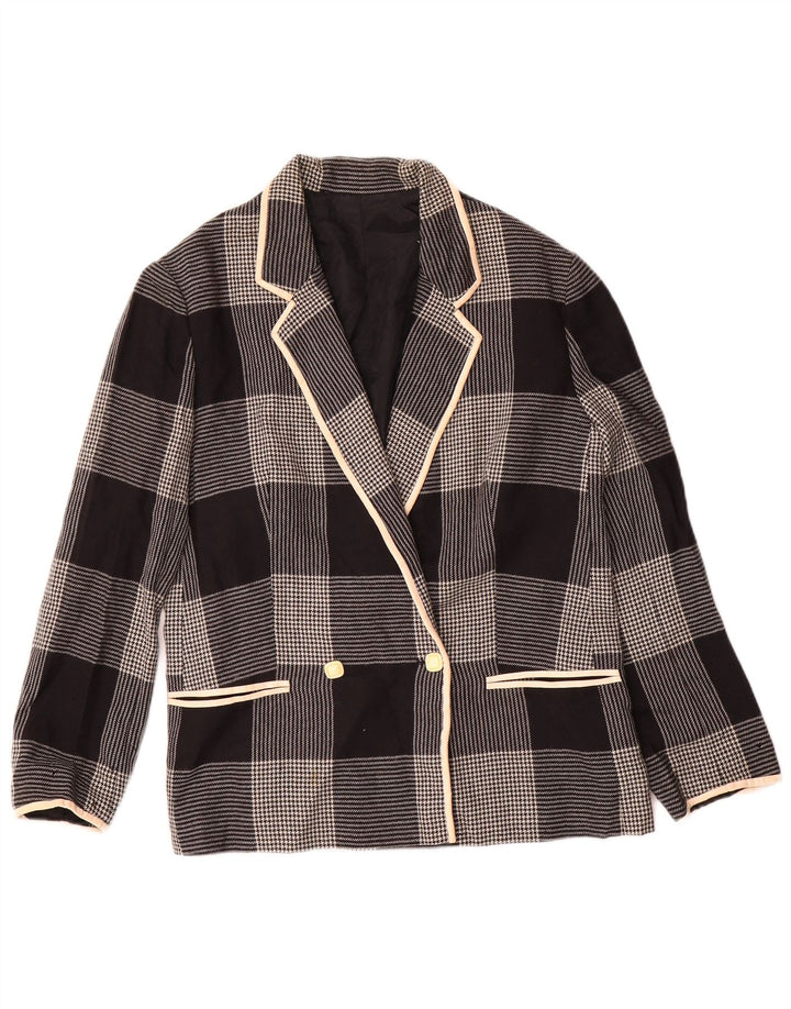 Vintage Womens Double Breasted Blazer Jacket UK 14 Medium Black Houndstooth