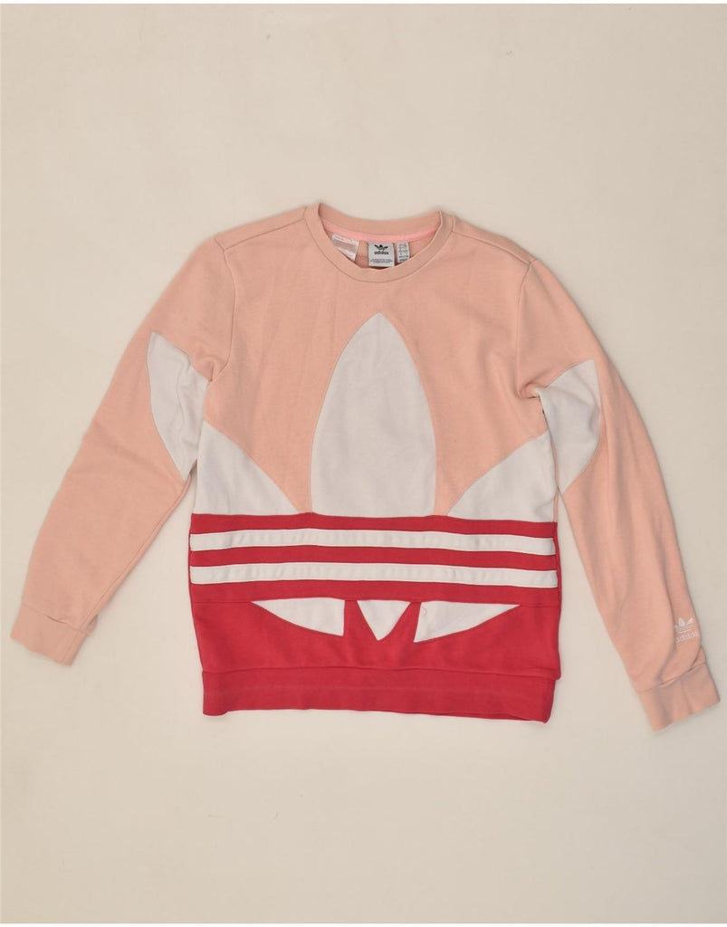 ADIDAS Girls Graphic Sweatshirt Jumper 13-14 Years Beige Colourblock | Vintage Adidas | Thrift | Second-Hand Adidas | Used Clothing | Messina Hembry 