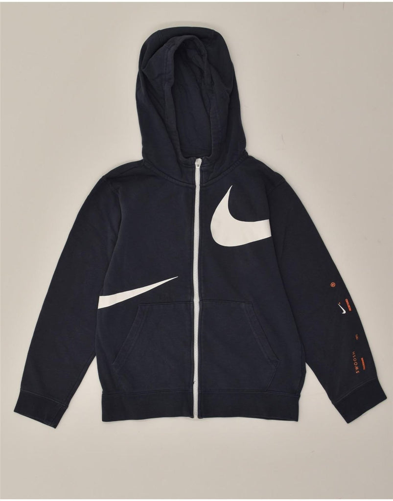 NIKE Boys Graphic Zip Hoodie Sweater 12-13 Years Large  Navy Blue Cotton | Vintage Nike | Thrift | Second-Hand Nike | Used Clothing | Messina Hembry 