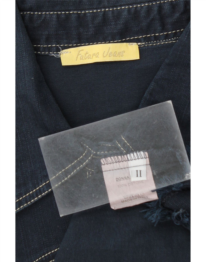 Vintage Womens 3/4 Sleeve Longline Denim Shirt Medium Navy Blue Cotton