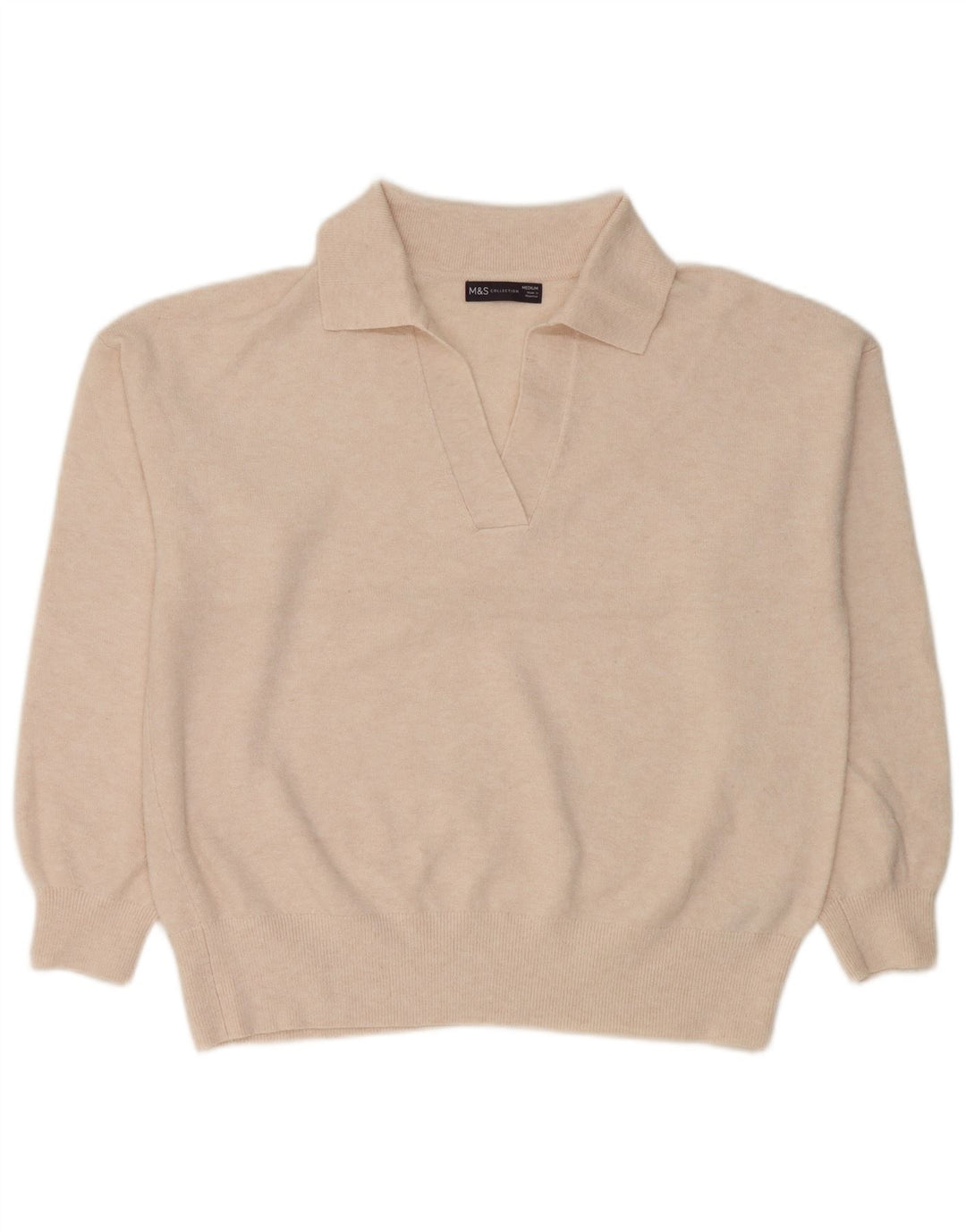 Marks & Spencer Womens Polo Neck Jumper Sweater UK 14 Medium Off White