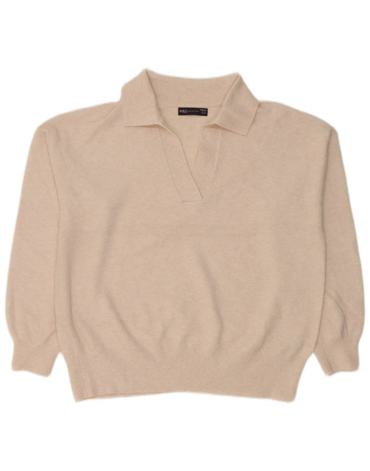Marks & Spencer Womens Polo Neck Jumper Sweater UK 14 Medium Off White