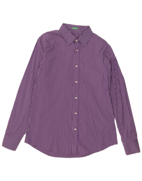 Benetton Mens Shirt XL Purple Pinstripe Cotton