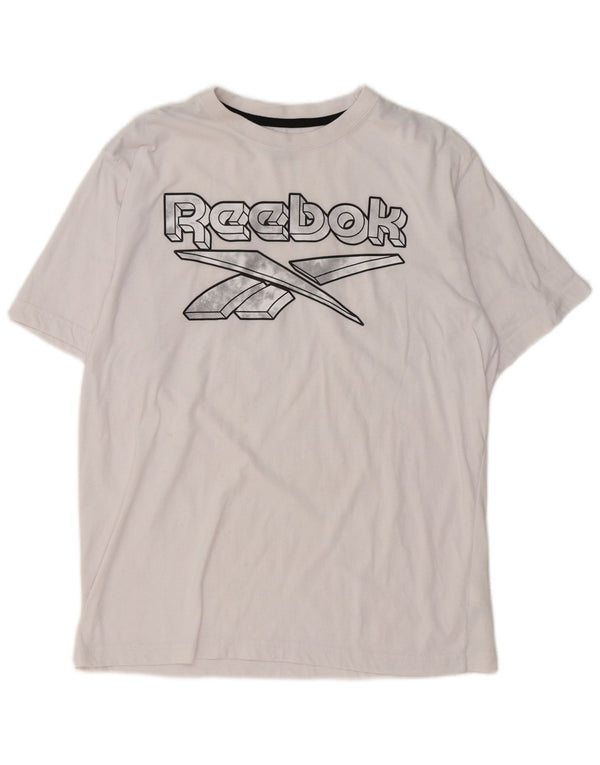 Reebok Mens Graphic T-Shirt Top Medium White Cotton