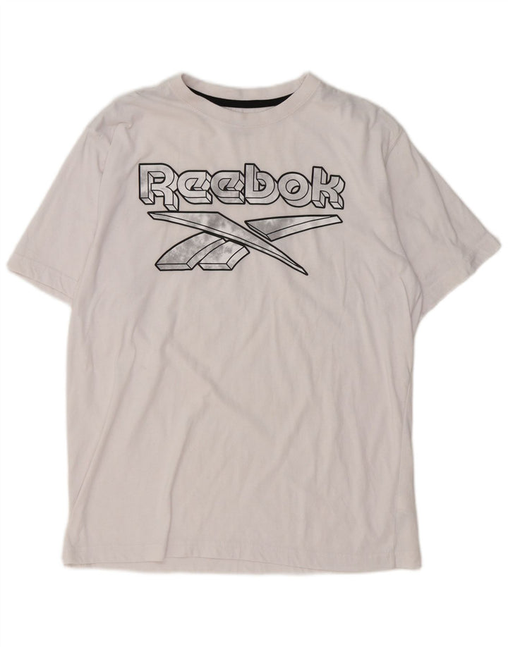Reebok Mens Graphic T-Shirt Top Medium White Cotton