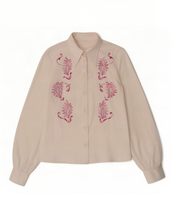 Vintage Womens Shirt Blouse Medium White Floral