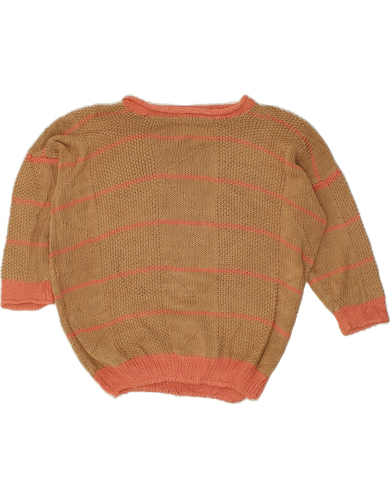 VINTAGE Womens 3/4 Sleeve Boat Neck Jumper Sweater UK 20 2XL Brown Striped | Vintage Vintage | Thrift | Second-Hand Vintage | Used Clothing | Messina Hembry 