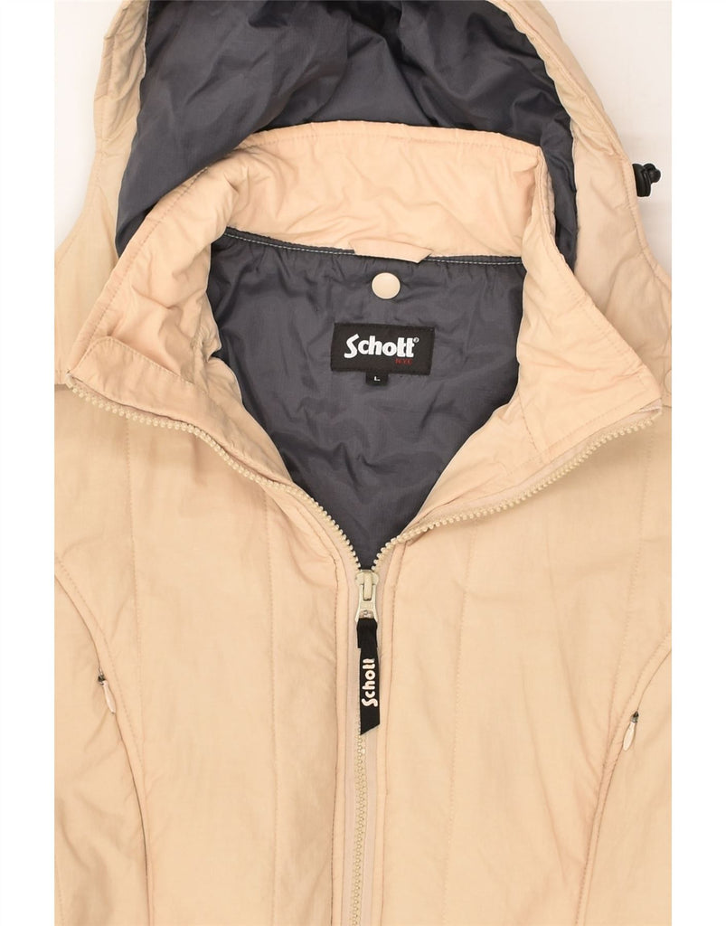 SCHOTT Womens Hooded Padded Jacket UK 16 Large Beige Polyester | Vintage Schott | Thrift | Second-Hand Schott | Used Clothing | Messina Hembry 
