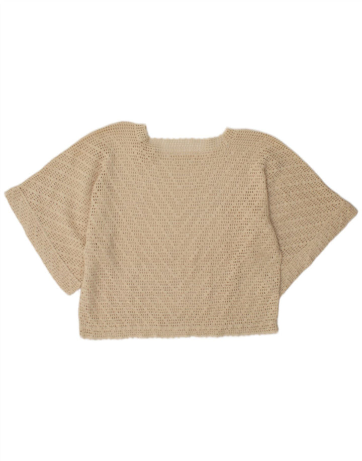 Vintage Womens Batwing See Through Top UK 16 Large Beige