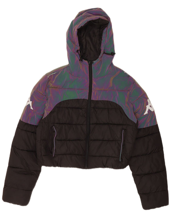 Kappa Womens Oversized Crop Hooded Padded Jacket UK 6 XS Black Colourblock