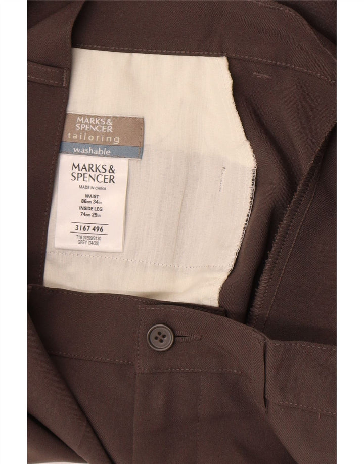 Marks & Spencer Mens Straight Chino Trousers W34 L29 Brown Polyester