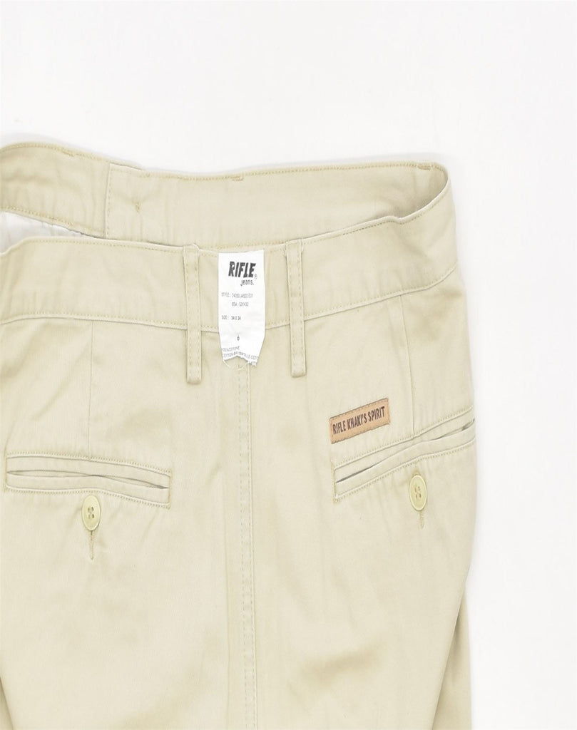 RIFLE Mens Casual Trousers W34 L31 Large Beige Cotton | Vintage | Thrift | Second-Hand | Used Clothing | Messina Hembry 