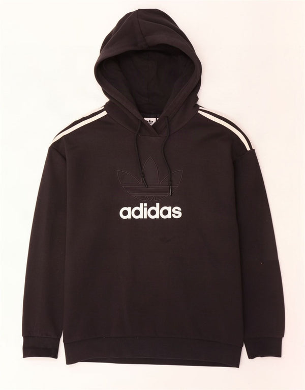 Adidas Womens Graphic Oversized Hoodie Jumper UK 12/14 Medium Black Cotton