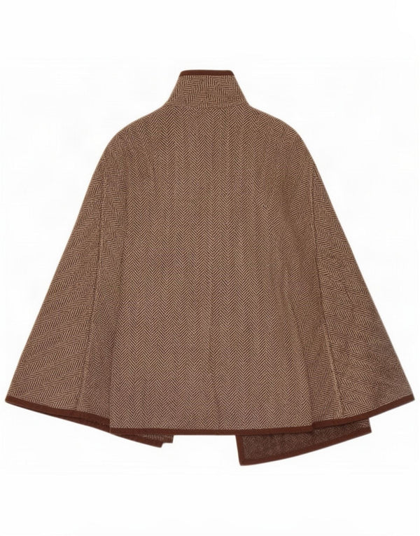 Vintage Womens 1 Button Cape Coat One Size Brown Herringbone