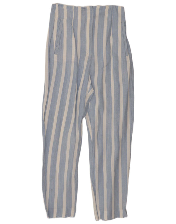 Zara Womens High Waist Slim Fit Cropped Trousers XS W24 L26 Blue Striped