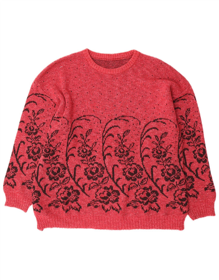 VINTAGE Womens Crew Neck Jumper Sweater UK 16 Large Red Floral