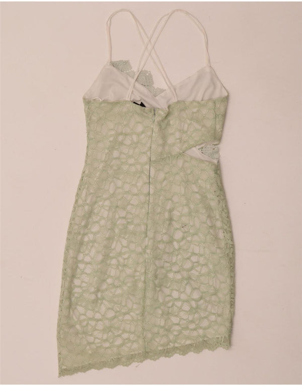 Topshop Womens Asymmetric Lace Halter Dress UK 10 Small Green Geometric