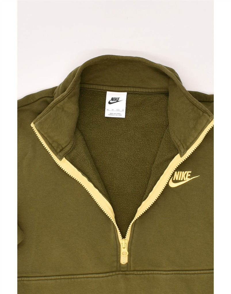 NIKE Mens Zip Neck Sweatshirt Jumper XS Khaki Cotton | Vintage Nike | Thrift | Second-Hand Nike | Used Clothing | Messina Hembry 