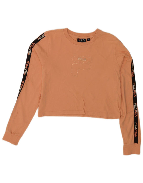 Fila Womens Crop Graphic Top Long Sleeve UK 8 Small Pink Cotton Sports