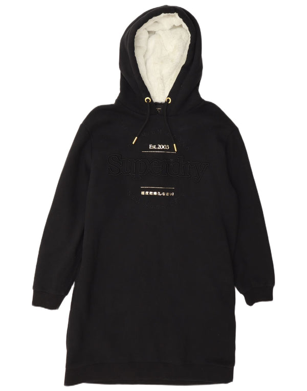 Superdry Womens Graphic Hoodie Dress UK 14 Large Black Cotton