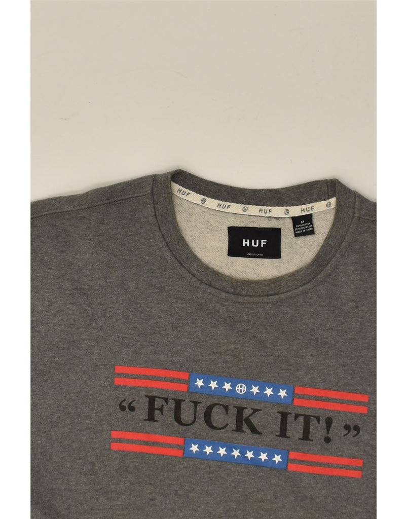 HUF Mens Graphic Sweatshirt Jumper Medium Grey Cotton | Vintage HUF | Thrift | Second-Hand HUF | Used Clothing | Messina Hembry 