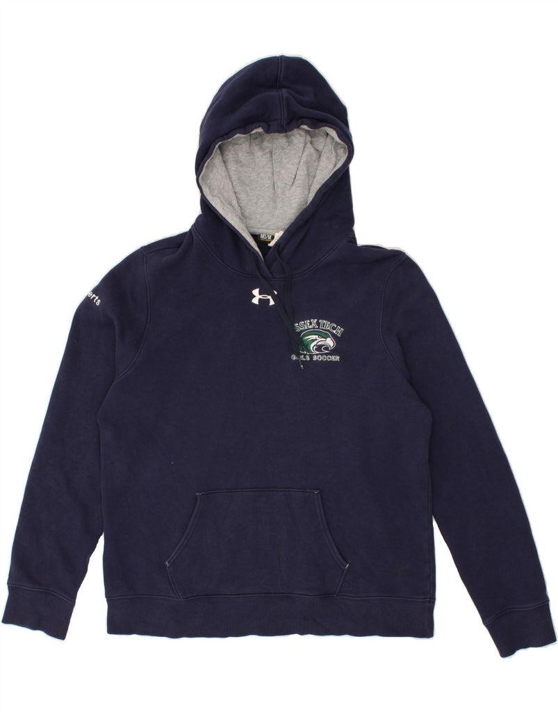 UNDER ARMOUR Womens Essex Tech Hoodie Jumper UK 14 Medium Navy Blue Cotton | Vintage Under Armour | Thrift | Second-Hand Under Armour | Used Clothing | Messina Hembry 