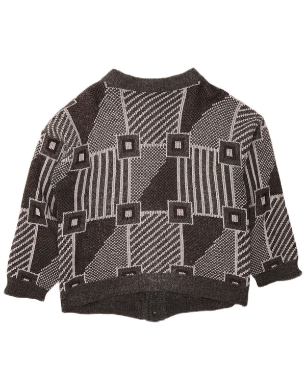 VINTAGE Womens Oversized Cardigan Sweater UK 18 XL Grey Geometric