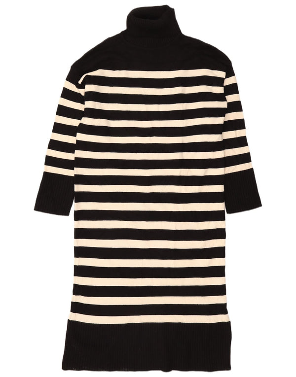 Zara Womens Roll Neck Jumper Dress UK 14 Medium Black Striped Viscose