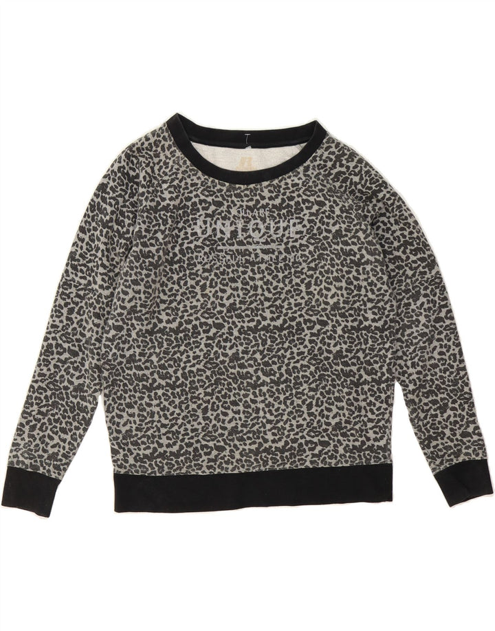 RUSSELL ATHLETIC Womens Sweatshirt Jumper UK 14 Medium Grey Animal Print Vintage Russell Athletic and Second-Hand Russell Athletic from Messina Hembry 