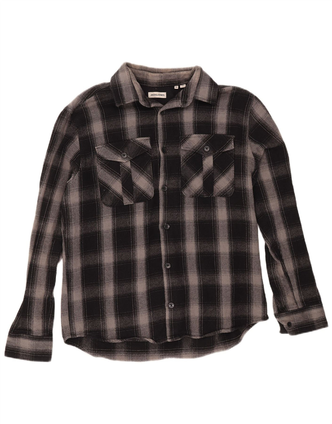 JACK & JONES Mens Flannel Shirt XL Black Check Cotton