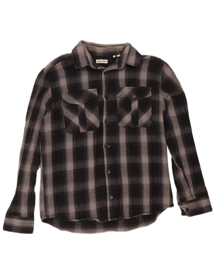 JACK & JONES Mens Flannel Shirt XL Black Check Cotton