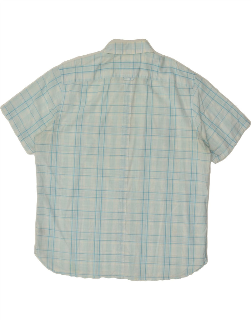 LACOSTE Mens Slim Fit Short Sleeve Shirt Sizer 46 2XL Blue Check Cotton | Vintage Lacoste | Thrift | Second-Hand Lacoste | Used Clothing | Messina Hembry 