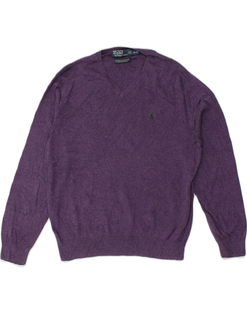 POLO RALPH LAUREN Mens V-Neck Jumper Sweater XL Purple Cotton | Vintage Polo Ralph Lauren | Thrift | Second-Hand Polo Ralph Lauren | Used Clothing | Messina Hembry 