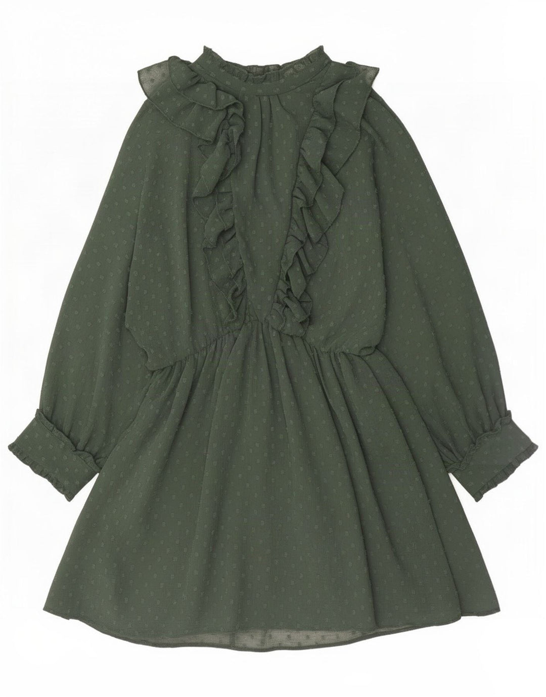 Zara Womens Long Sleeve Ruffle Front A-Line Dress UK 14 Medium Green