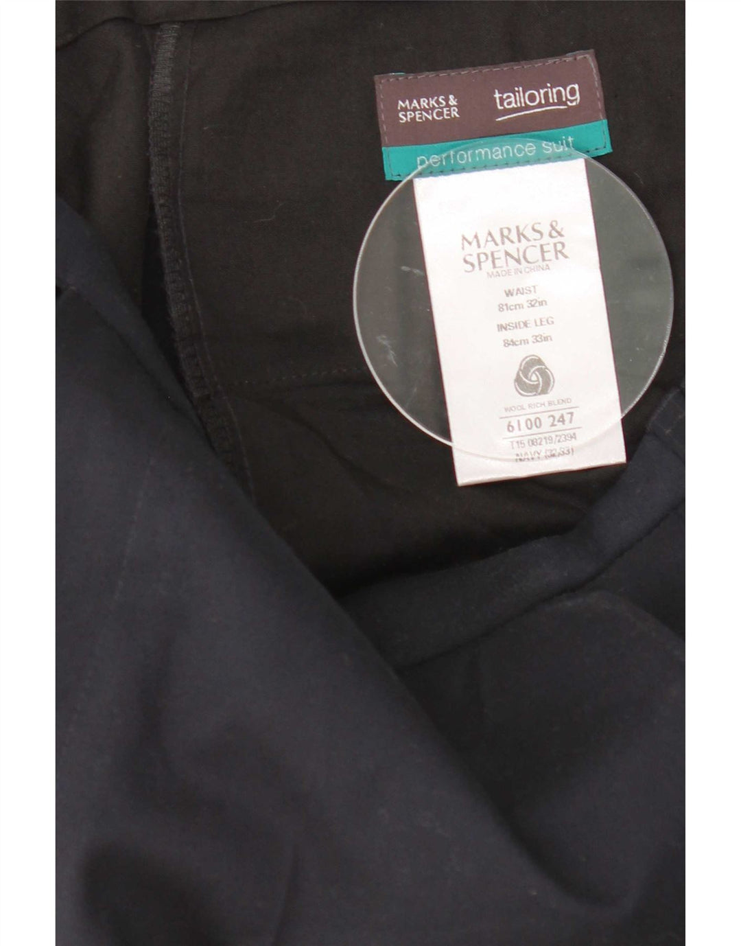 Marks & Spencer Womens Straight Suit Trousers W32 L33 Navy Blue Wool