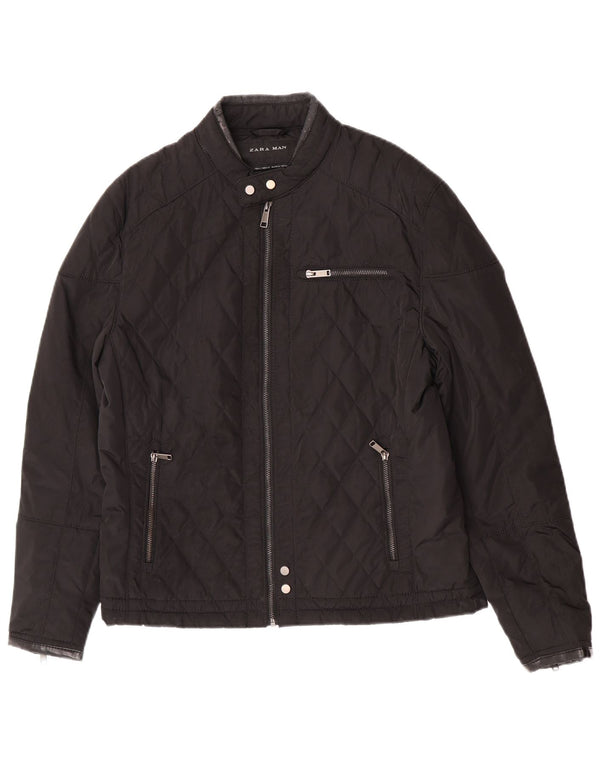 Zara Mens Quilted Jacket UK 40 Large Black Polyester