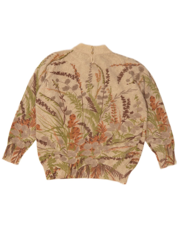 G. Pisano Womens Turtle Neck Jumper Sweater UK 8 Small Beige Floral Wool