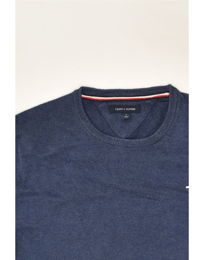 TOMMY HILFIGER Mens Boat Neck Jumper Sweater Medium Navy Blue Cotton | Vintage Tommy Hilfiger | Thrift | Second-Hand Tommy Hilfiger | Used Clothing | Messina Hembry 