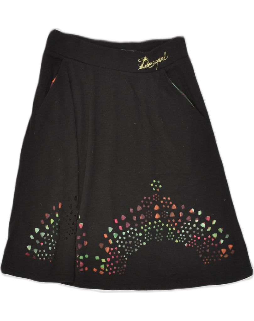 DESIGUAL Womens Graphic A-Line Skirt UK 4 XS W24 Black Geometric Polyester | Vintage Desigual | Thrift | Second-Hand Desigual | Used Clothing | Messina Hembry 